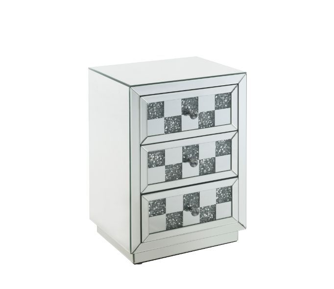 Noralie - 18" X 14" Accent Table With Faux Diamonds - Mirrored