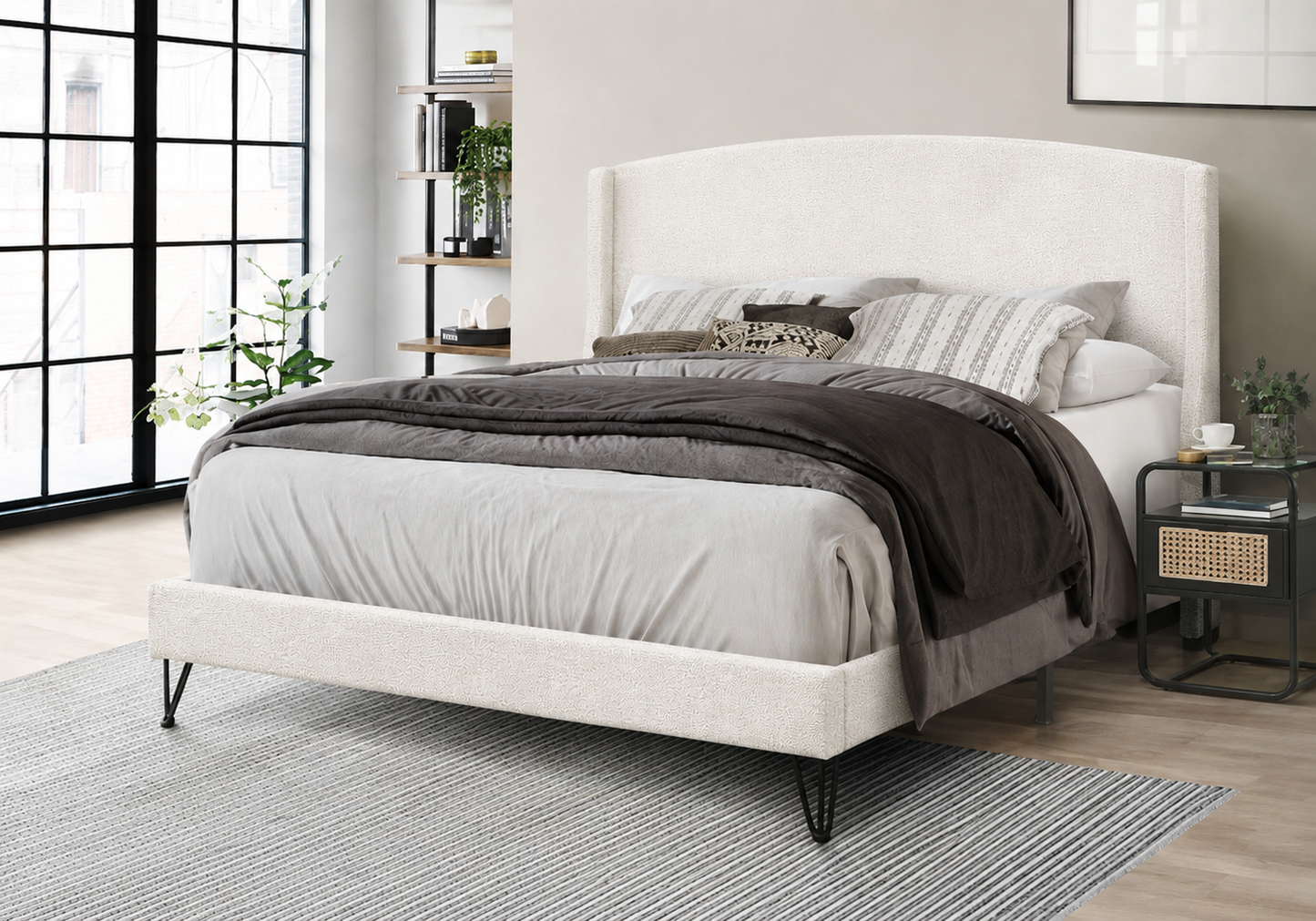 King Cream Platform Bed
