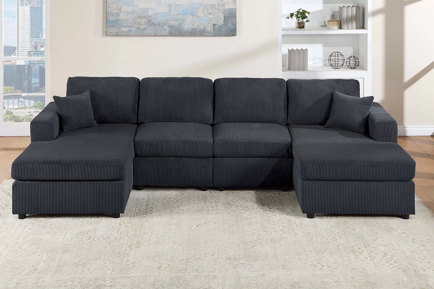 Double chaise black sectional