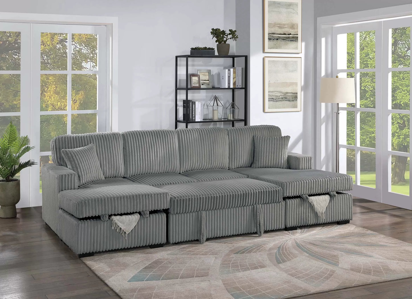 Dark gray double chaise storage sectional