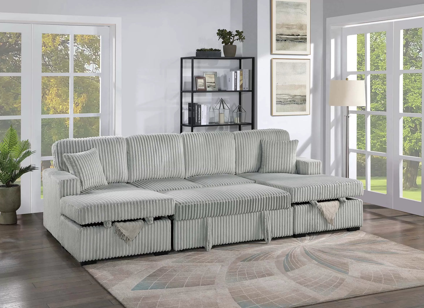 Double chaise storage sectional