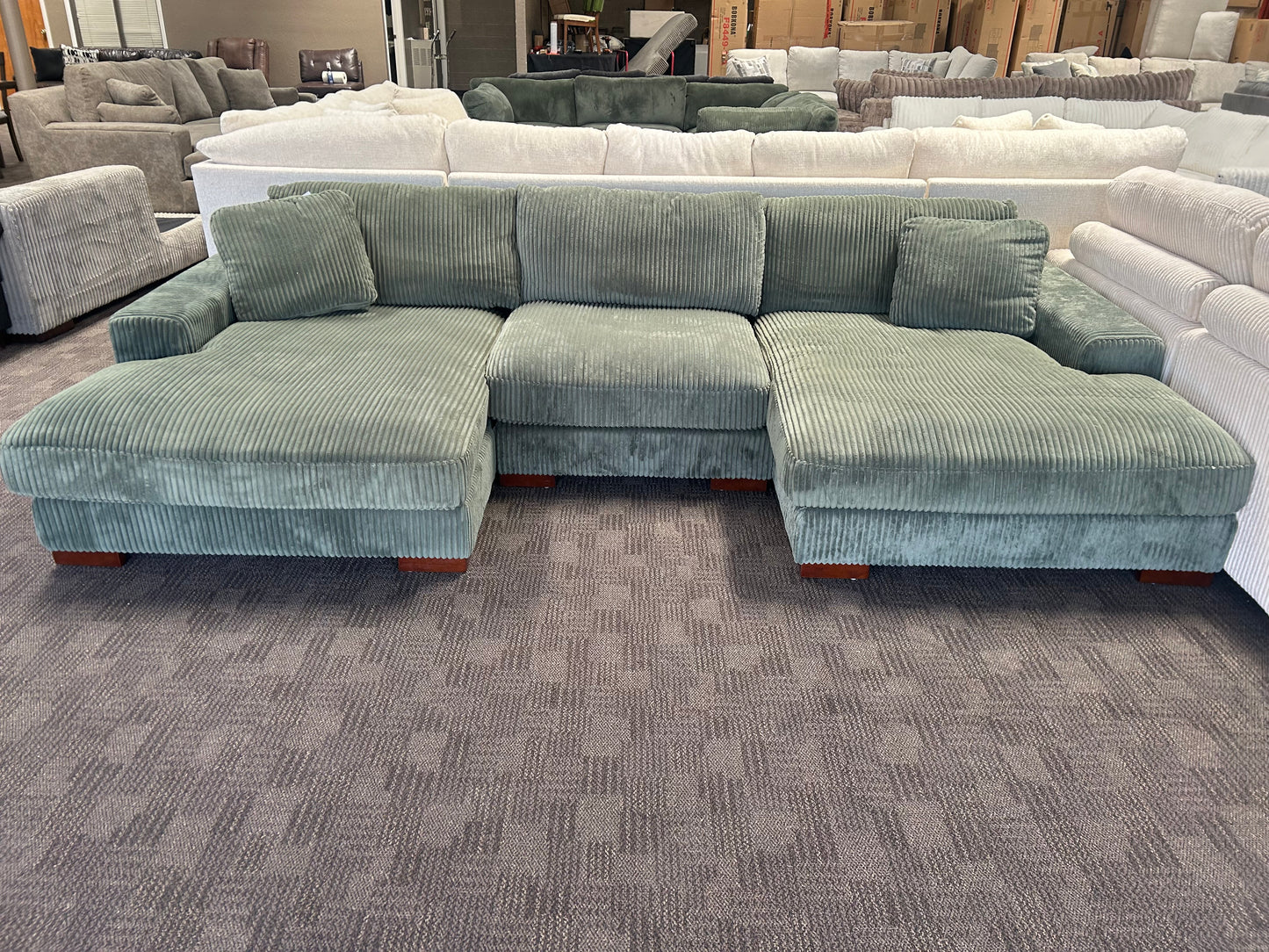 Green Corduroy Double Chaise sectional