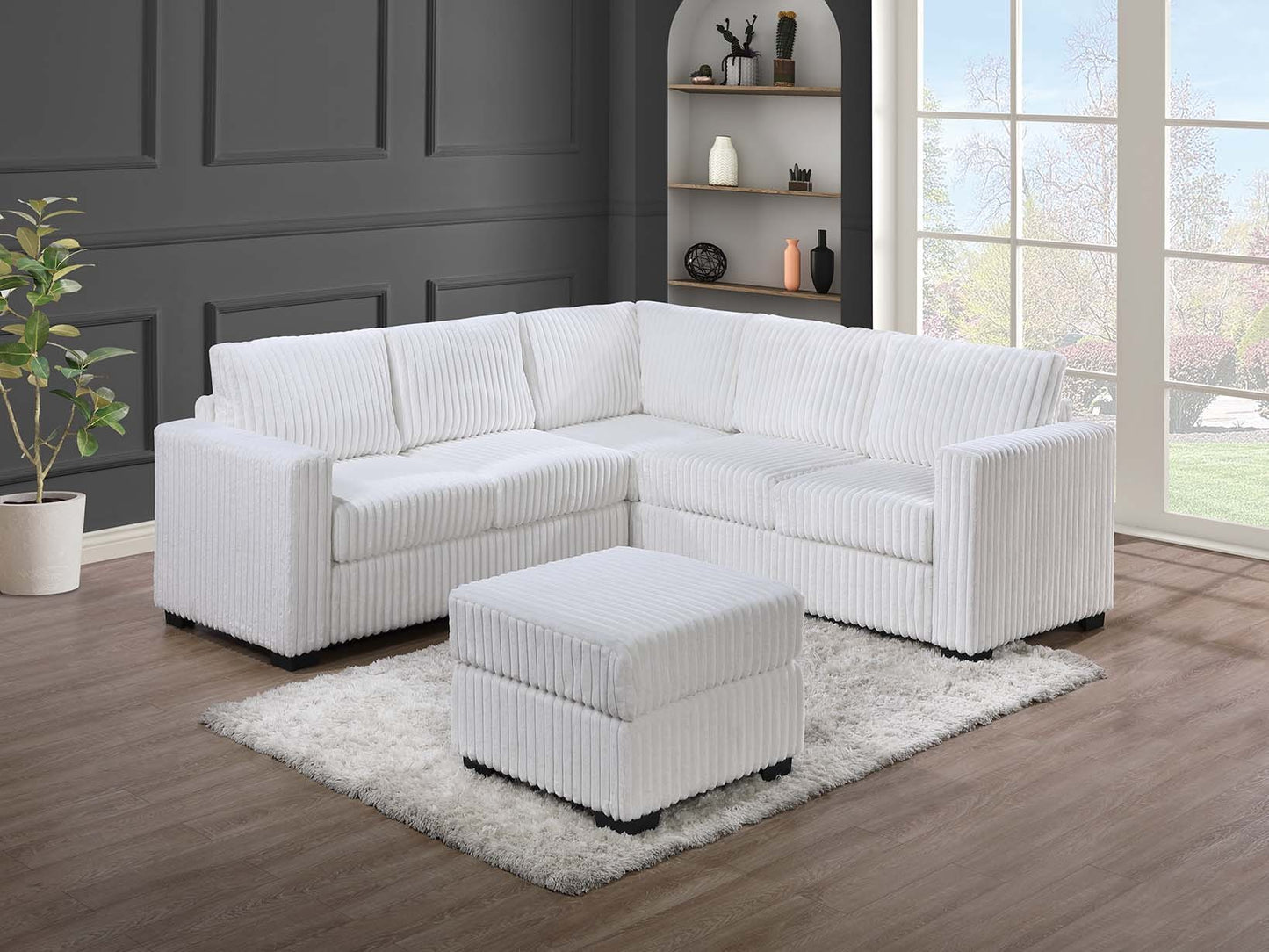 3 piece white sectional w/ ottoman