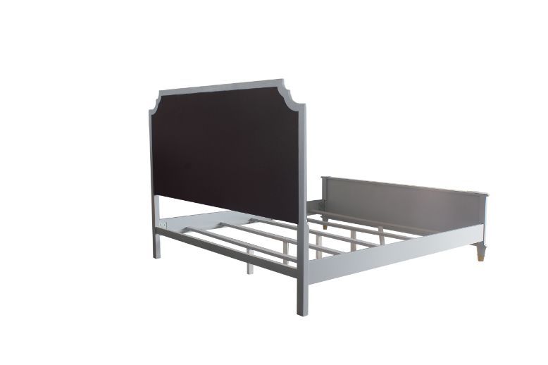 House Marchese - Queen Bed - Two Tone Beige Fabric & Pearl Gray