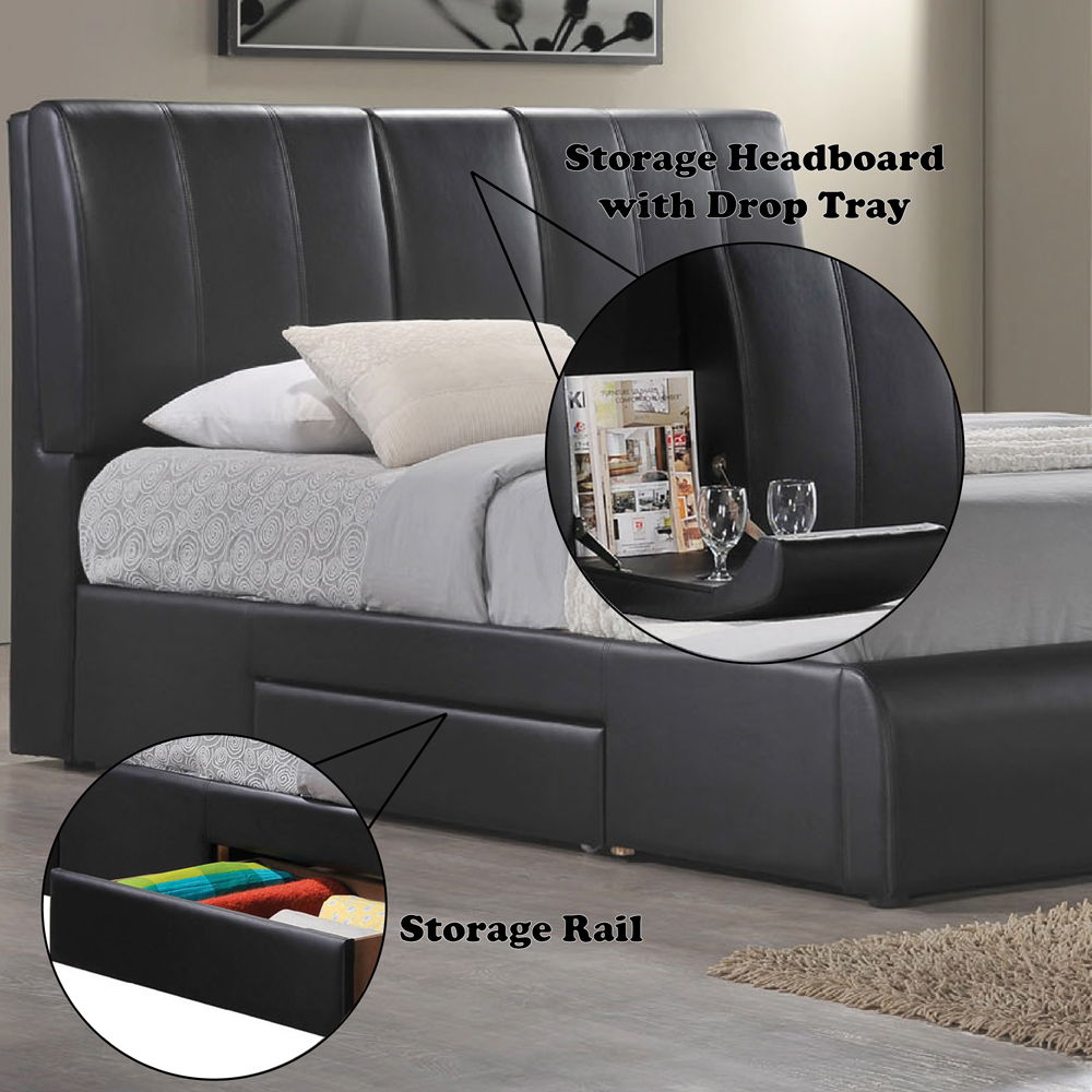 Kofi - Eastern King Bed With Storage - Black Synthetic Leather