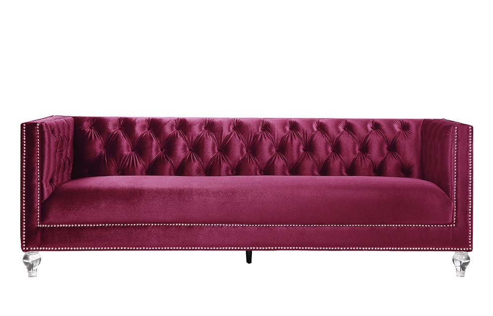 Heibero - Sofa With 2 Pillows (Same 56895) - Burgundy Velvet