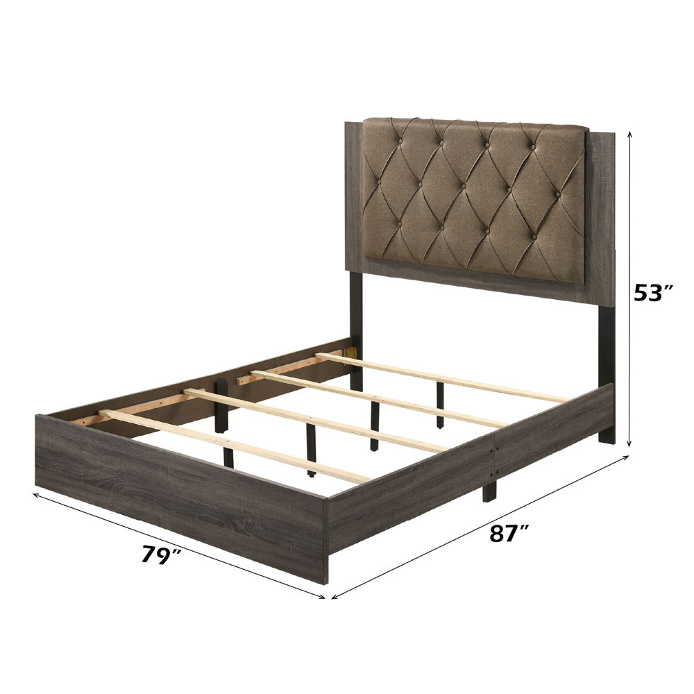 Avantika - Eastern King Bed - Fabric & Rustic Gray Oak