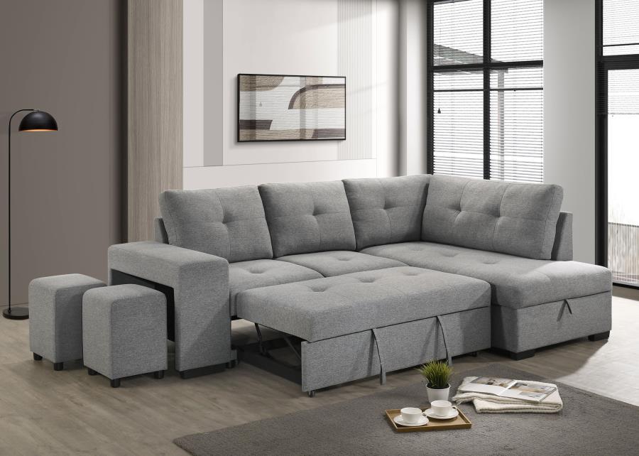Roanne - Fabric Upholstered Sleeper Sectional Sofa - Gray