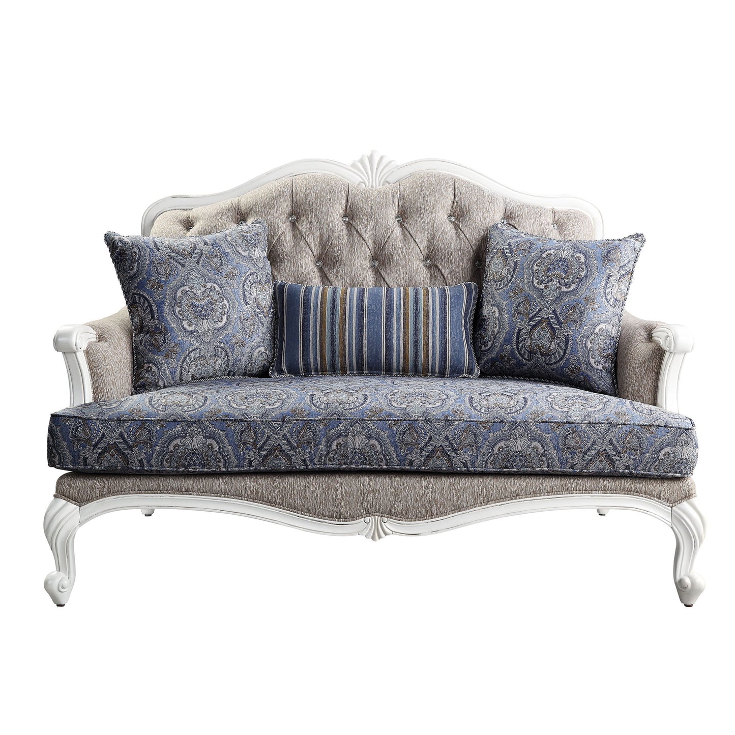 Ciddrenar - Loveseat With 3 Pillows - Fabric & White