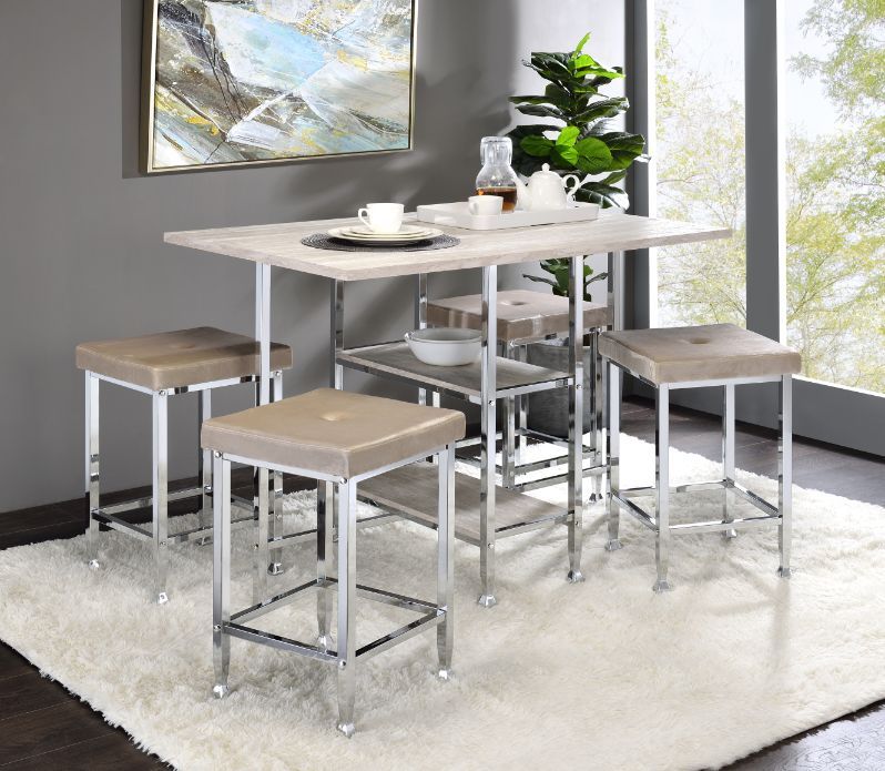 Raine - Counter Height Table - Antique White & Chrome
