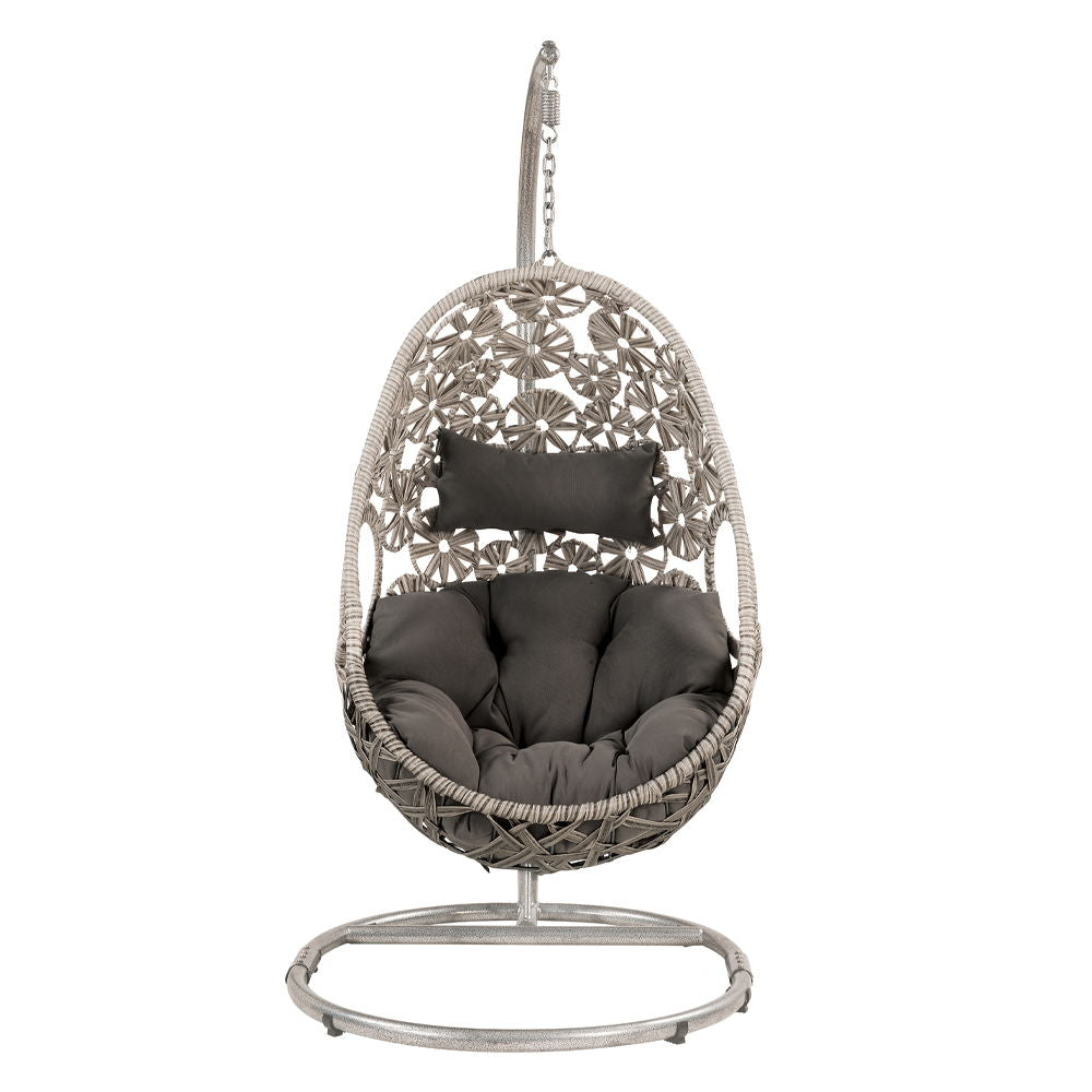 Sigar - Hanging Chair - Light Gray Fabric & Wicker