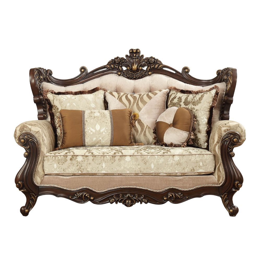 Shalisa - Loveseat With 5 Pillows Same Lv01586) - Fabric & Walnut