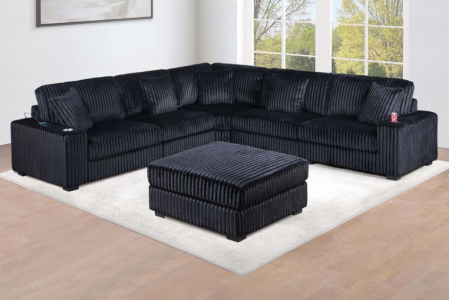 Extra large black comfy L Shaped sectional and ottoman