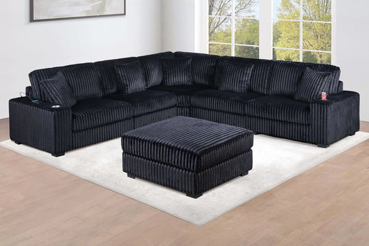 Extra large black comfy L Shaped sectional and ottoman