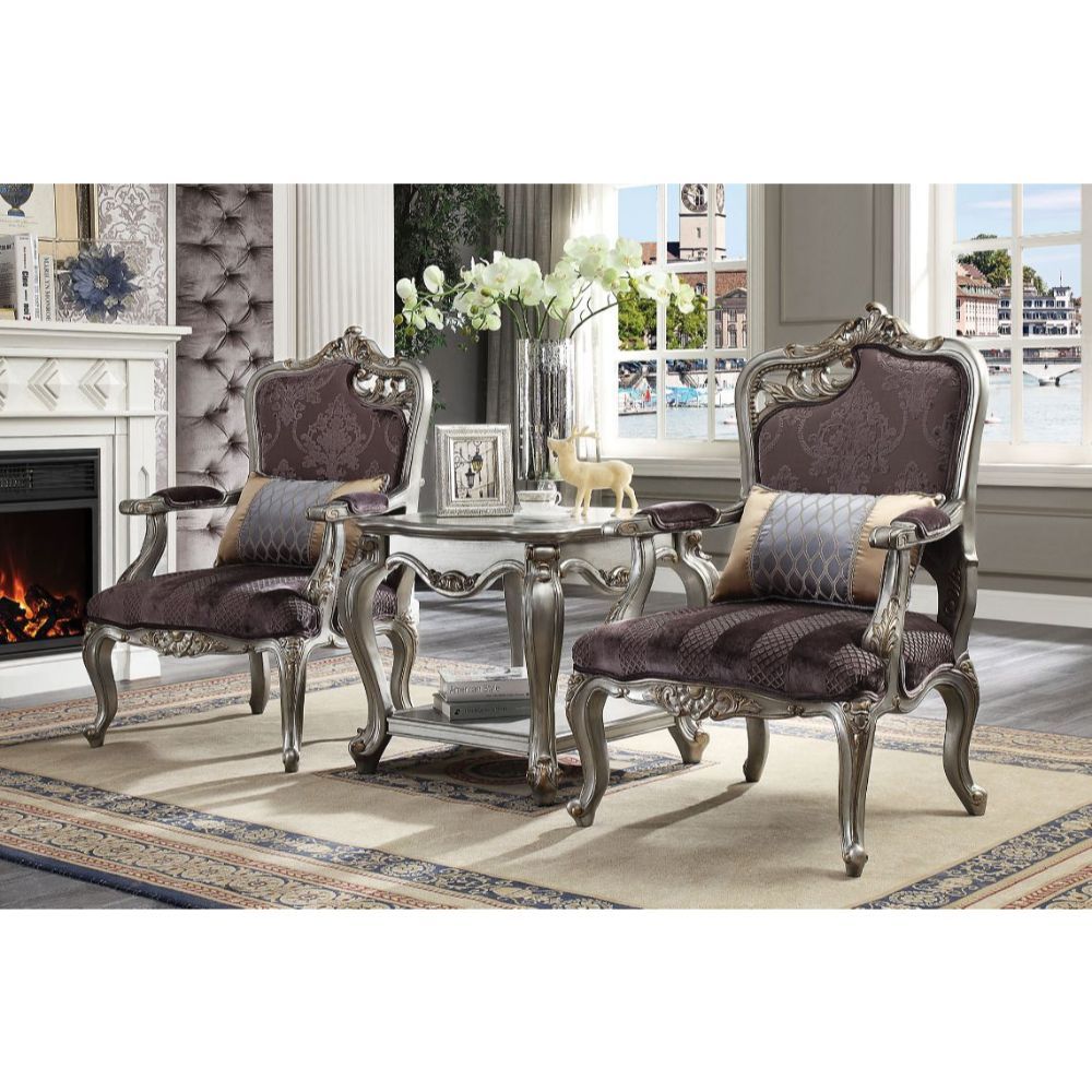 Picardy - Chair With Pillow (Rf Leaf) - Velvet & Antique Platinum