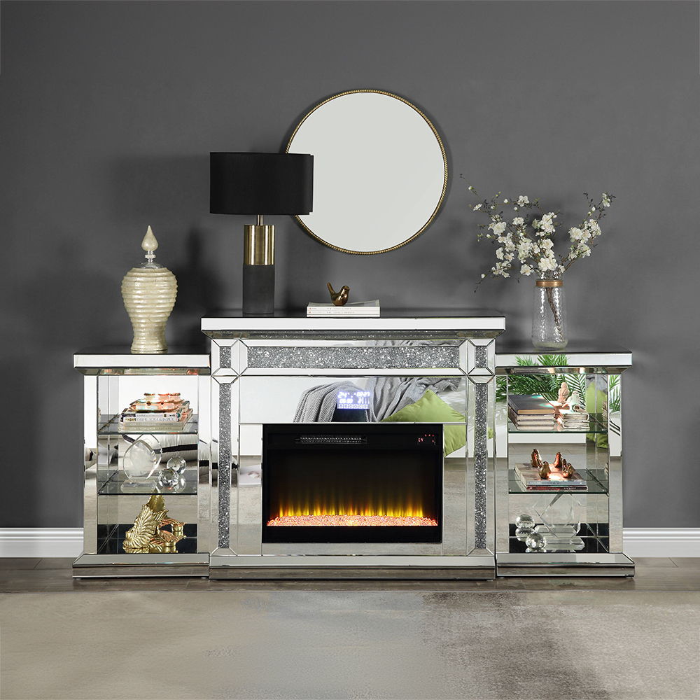 Noralie - Fireplace With LED & Bluetooth - Mirrored & Faux Diamonds