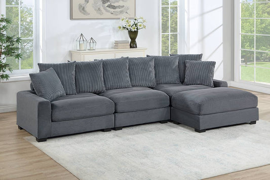 Gray sectional w/ scatterback pillows