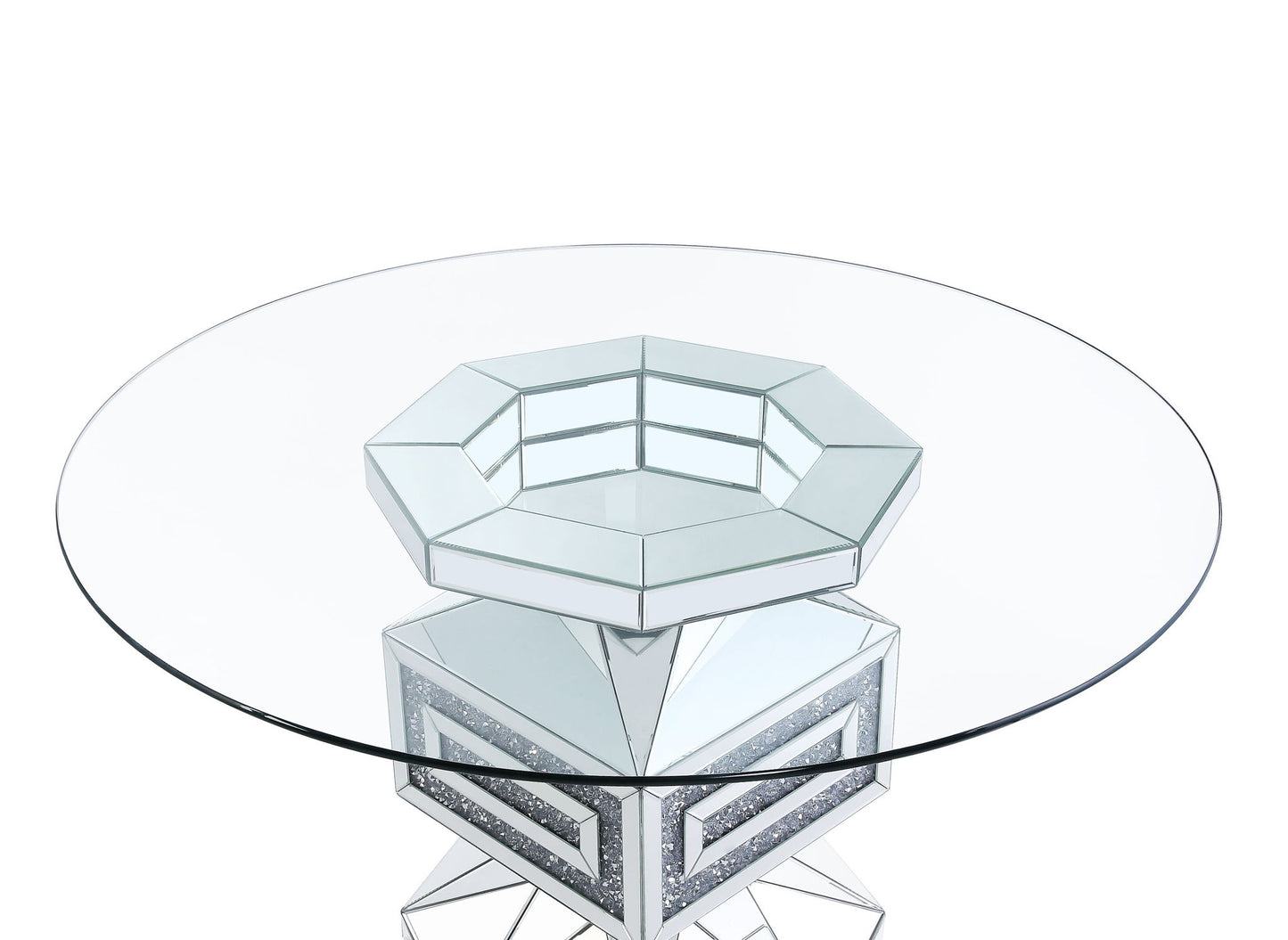 Noralie - 30" Dining Table - Clear Glass, Mirrored & Faux Diamonds
