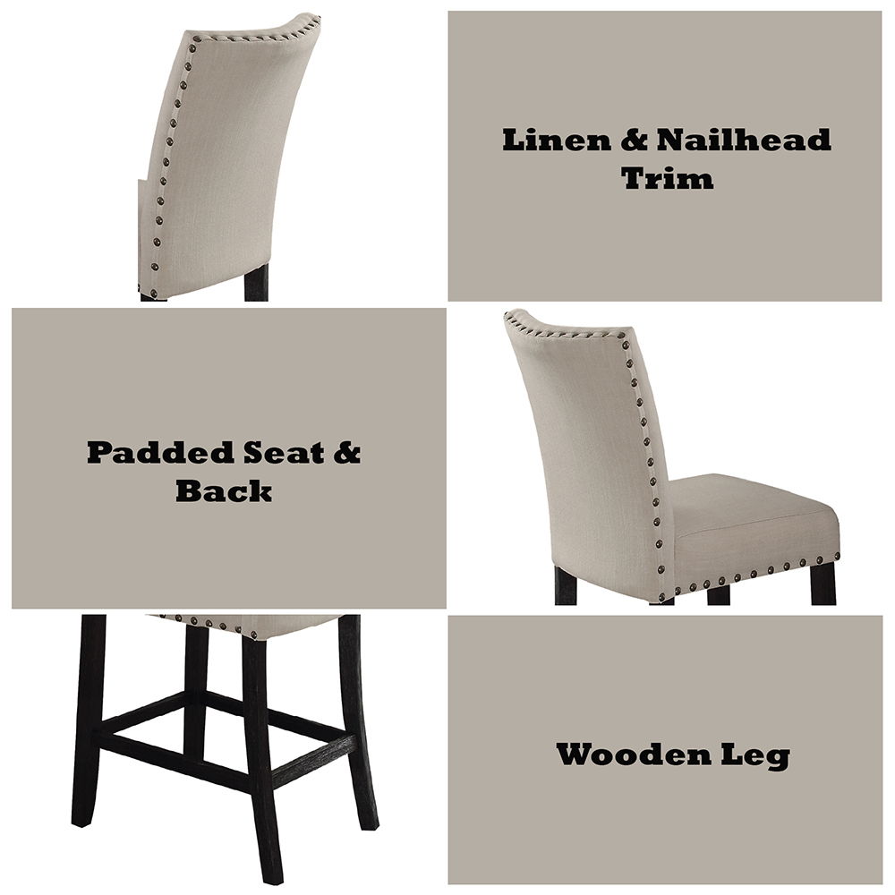 Nolan - Counter Height Chair Set of 2) - Beige Linen & Salvage Dark Oak