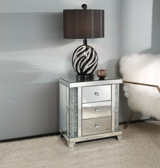 Noralie - 22" X 14" Accent Table - Mirrored & Faux Diamonds