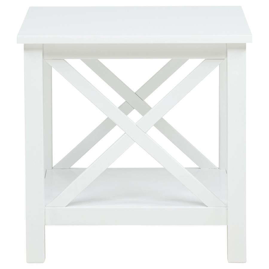 Skyview - Square Pine Wood Side End Table With Shelf - White