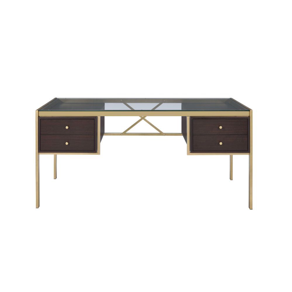 Yumia - Writing Desk - Gold & Walnut