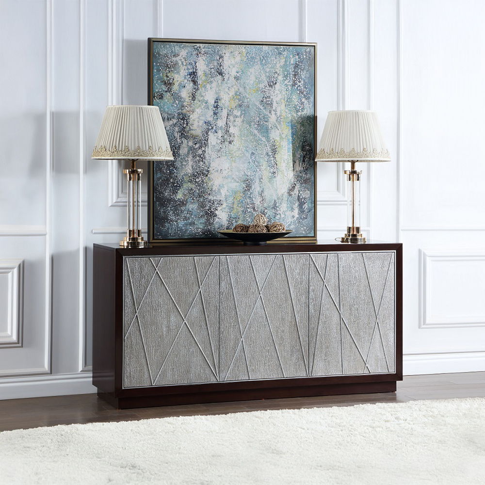 Geranio - Console Cabinet - Metallic Silver & Walnut