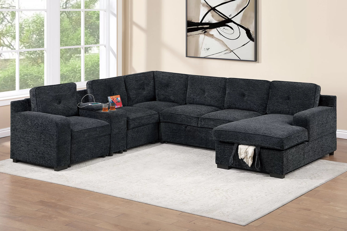 Large Black Sleeper Sectional