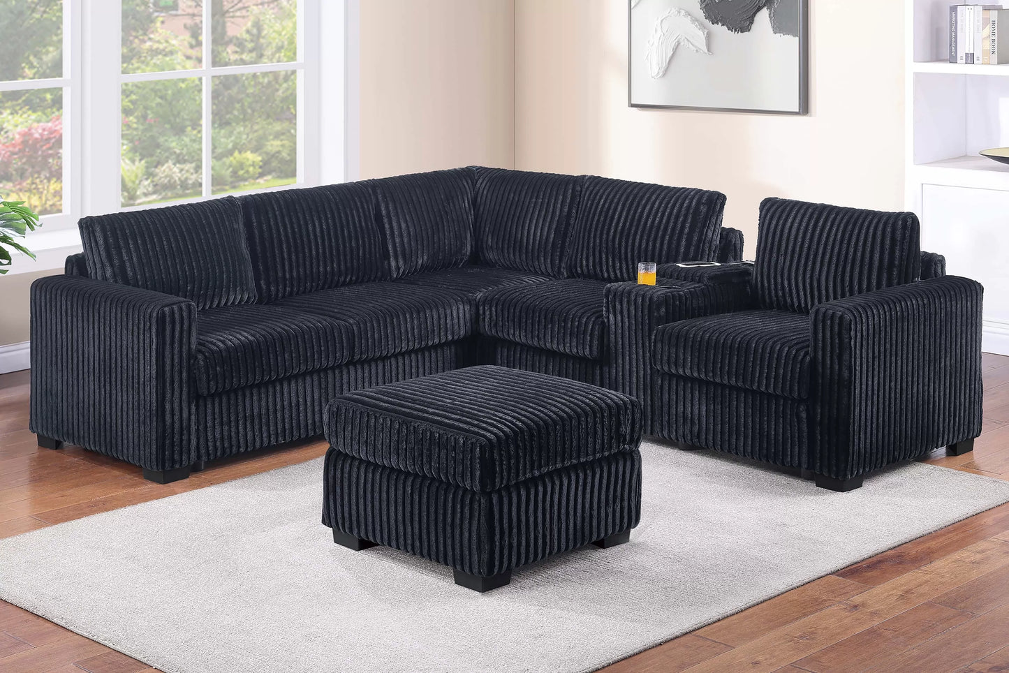 Black Comfy Sectional W/ console and ottoman