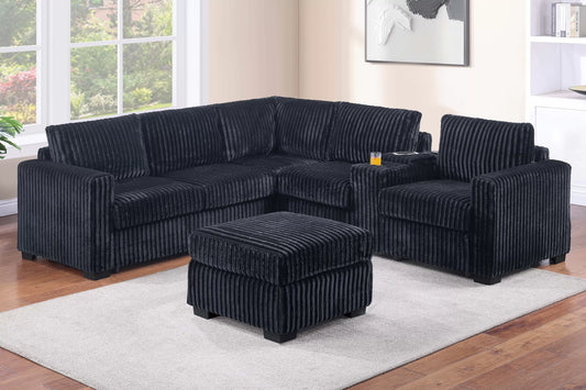 Black sectional w/ cupholder, console and ottoman