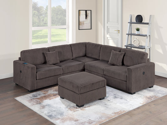 Chocolate brown sectional and ottoman