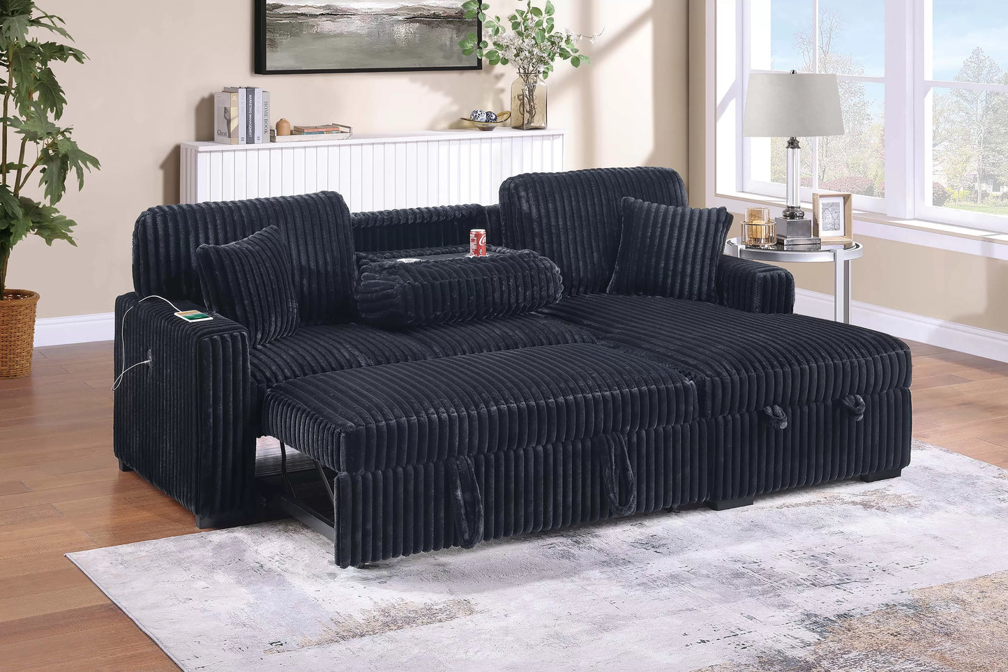 Black comfy storage sectional