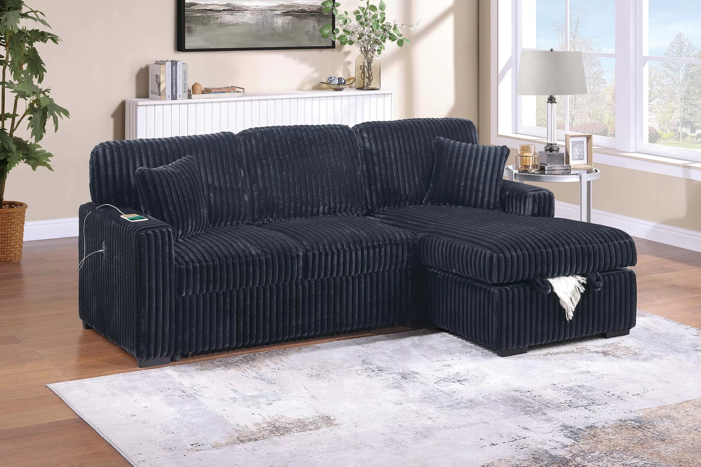 Black comfy storage sectional