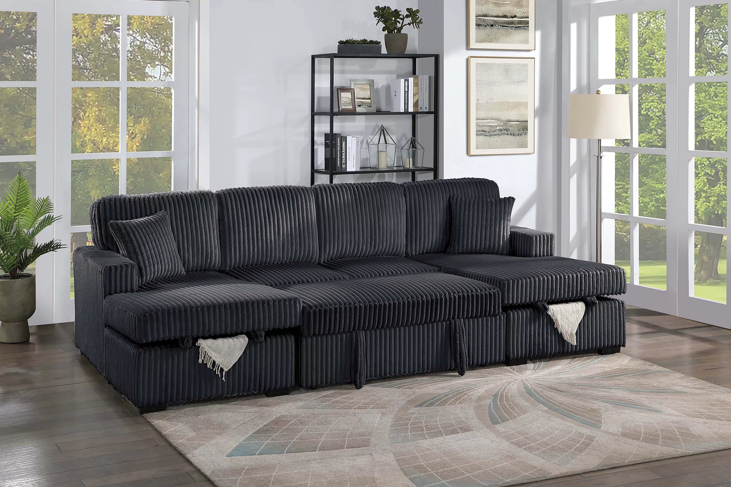 Black double chaise storage sectional