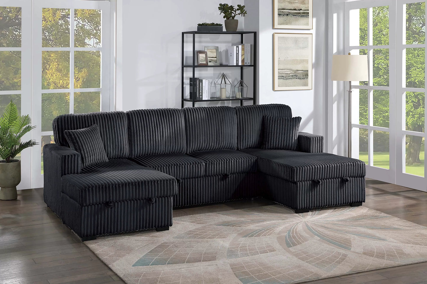 Black double chaise storage sectional