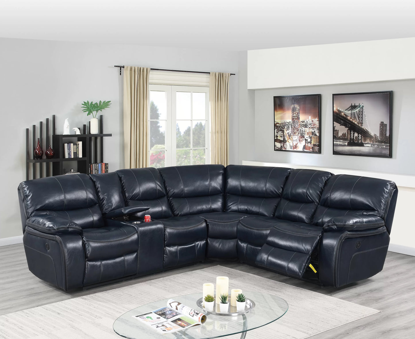 Power Reclining Sectional in Dark Blue