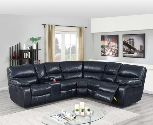 Power Reclining Sectional in Dark Blue