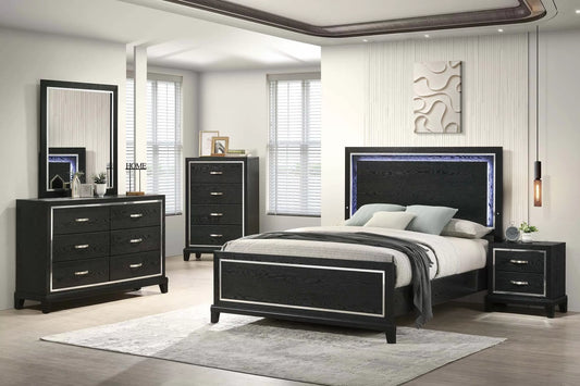 Modern Black LED Panel Bedroom Set