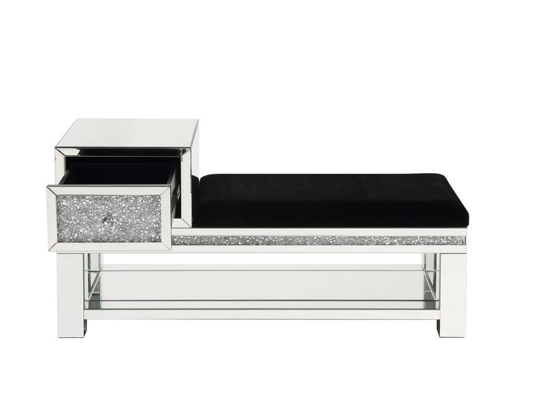 Noralie - 24" Bench With Storage - Mirrored & Faux Diamonds