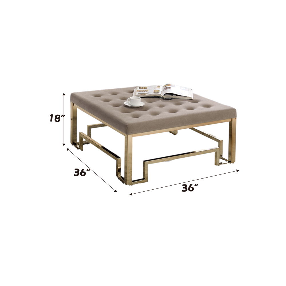 Damien - Cocktail Ottoman - Beige Fabric & Champagne