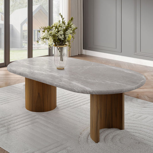 Darcy - Dining Table - Natural Marble Top & Dark Walnut