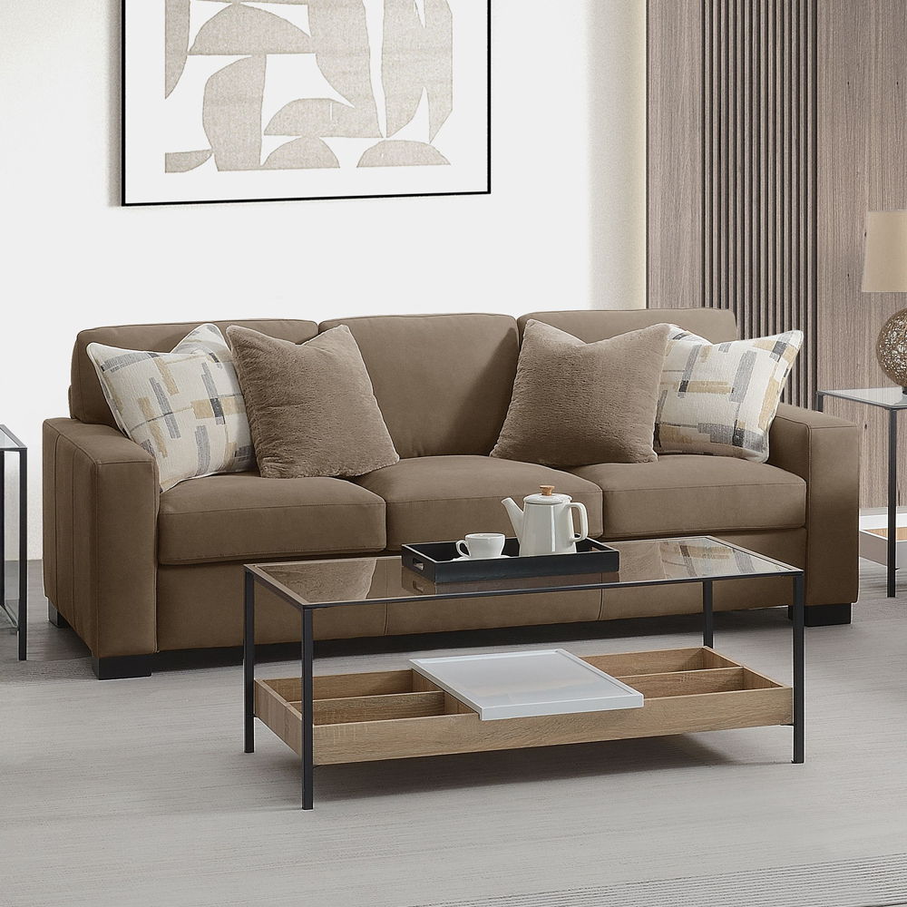 Darya - Sofa With 4 Pillows - Brown Suede Fabric