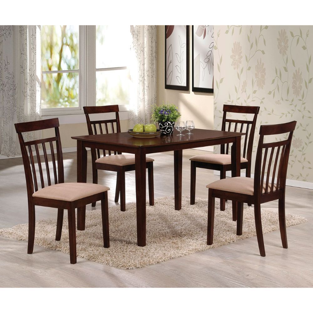 Samuel - 5 Piece Dining Set - Beige Microfiber &Espresso