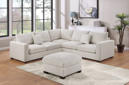 3 Piece Cream sectional with ottoman