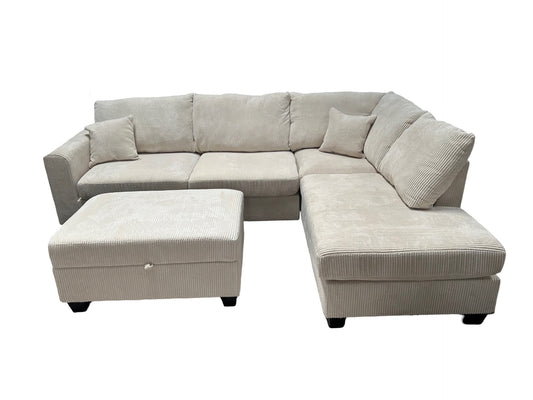 Cream 2 Piece sectional W/ Storage Ottoman