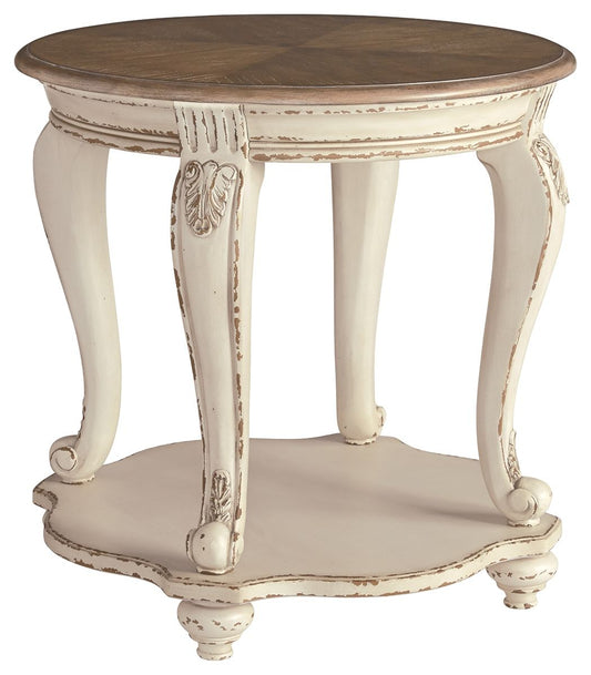 Realyn - Round End Table - White / Brown