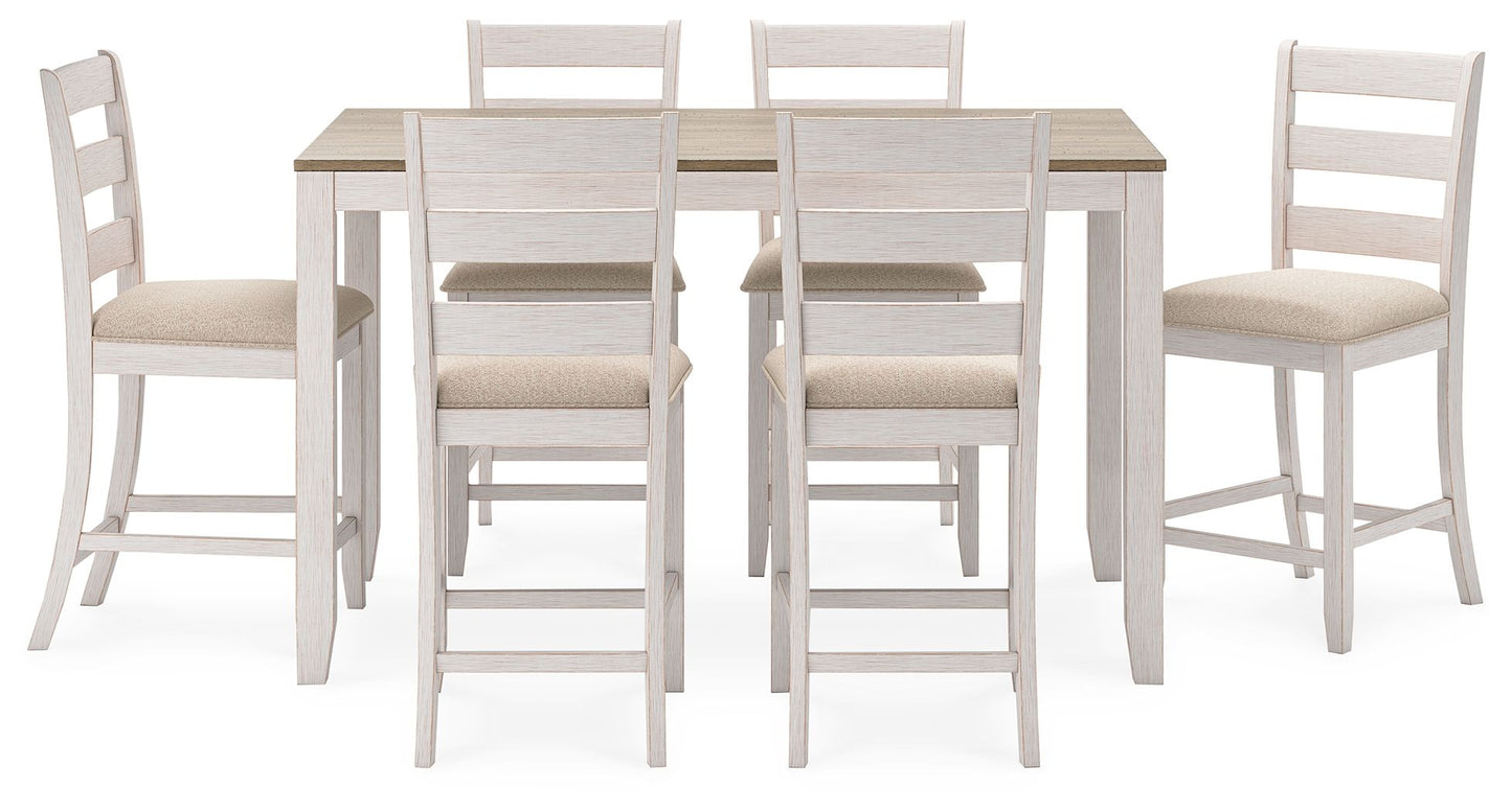 Skempton - Counter Height Dining Table and Bar Stools (Set of 7) - White / Light Brown